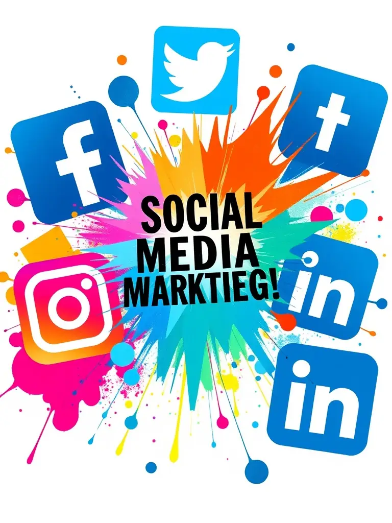 An eye-catching image representing social media marketing, featuring various social media platform logos arranged creatively, with a pink overlay to match the brand's color scheme.