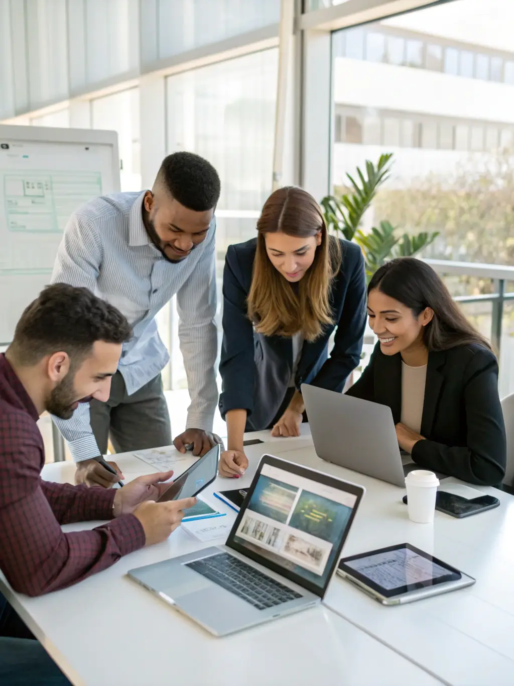 An image depicting a group of people collaborating on a branding project, with mood boards and design elements visible in the background.