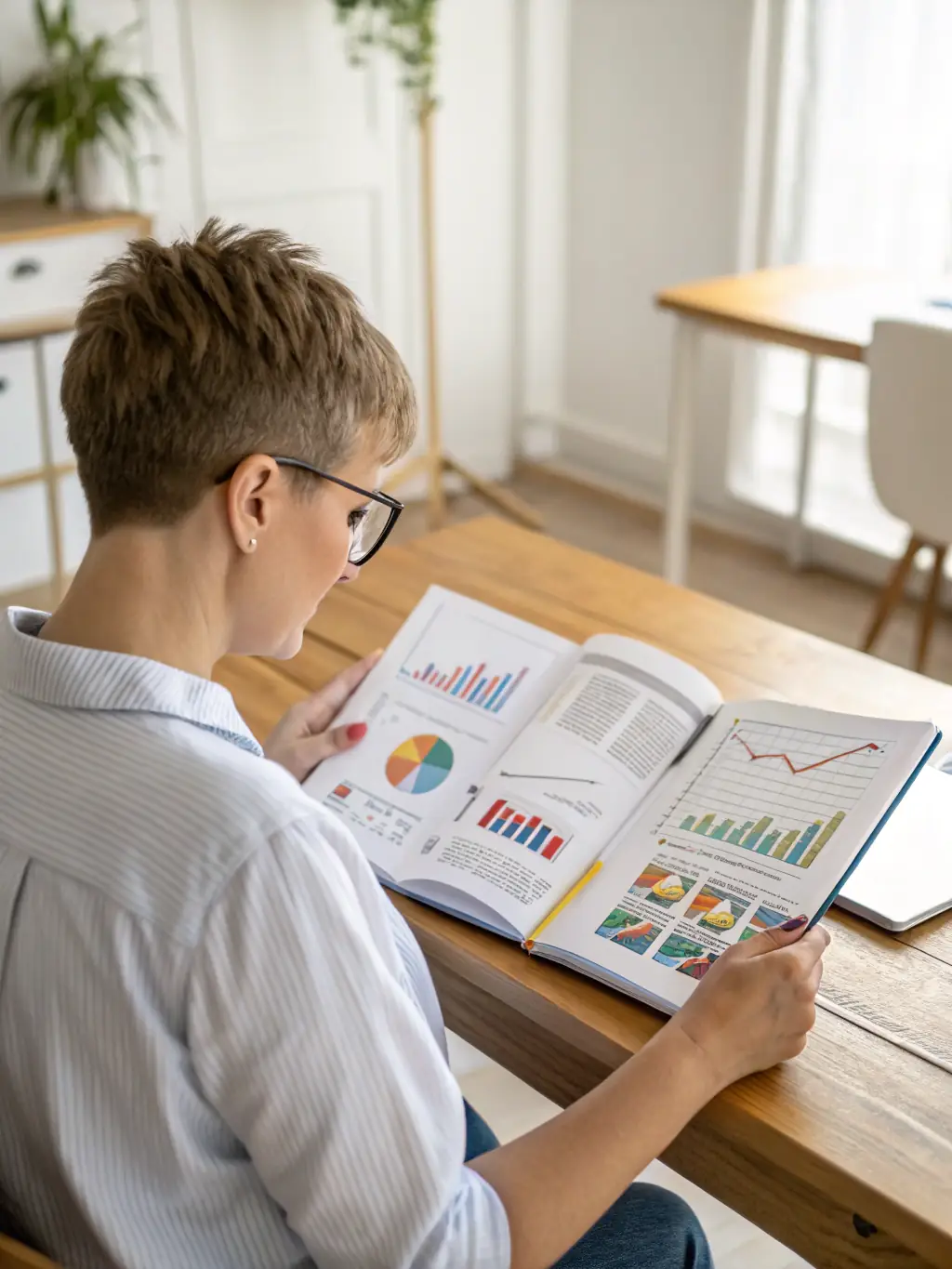 A person is reading a detailed guide on SEO best practices, with a focus on keyword research and on-page optimization techniques.