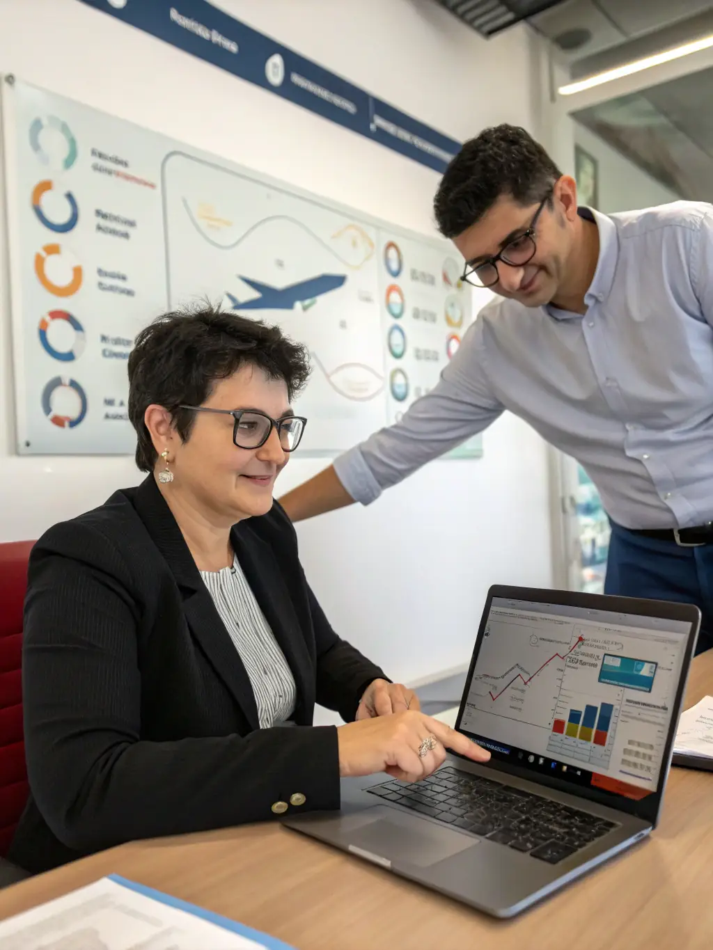A person is taking notes during an online marketing course on a laptop, with a focus on digital marketing strategies and analytics dashboards displayed on the screen.